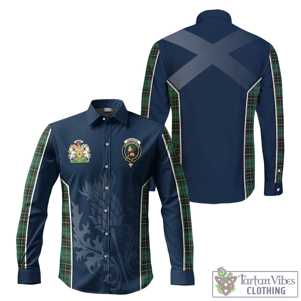 Tartan Vibes Clothing MacAlpin Ancient Tartan Long Sleeve Button Up Shirt with Family Crest and Scottish Thistle Vibes Sport Style