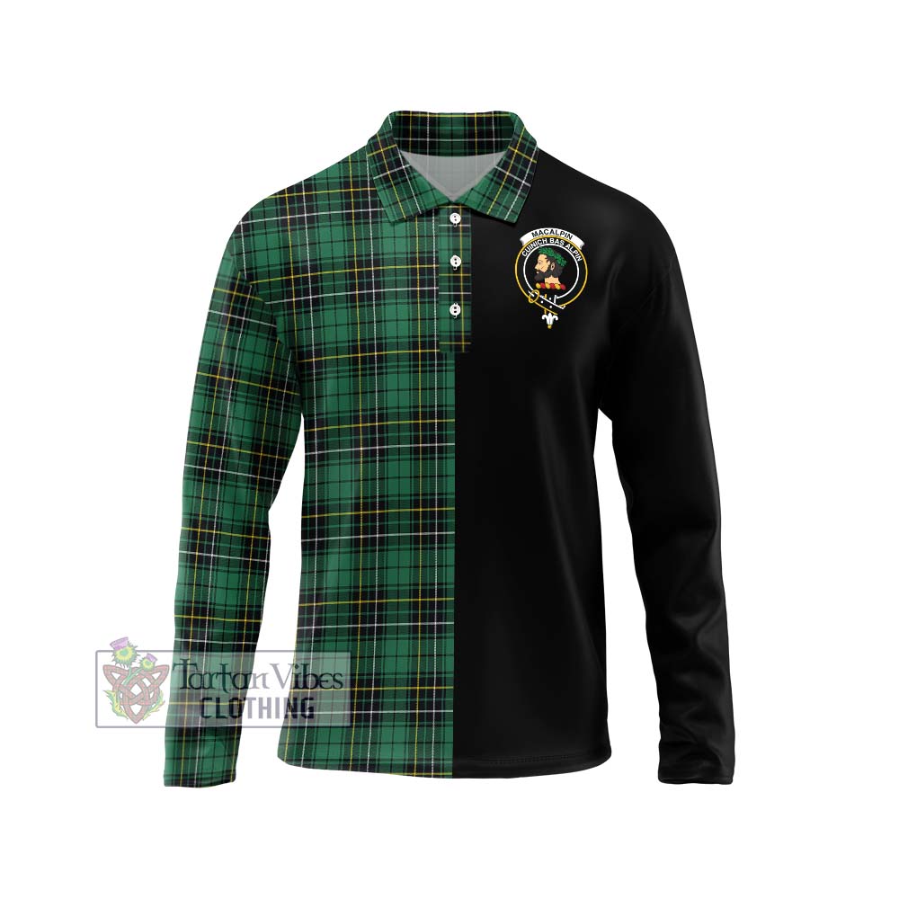 MacAlpin Ancient Tartan Long Sleeve Polo Shirt with Family Crest and Half Of Me Style Unisex - Tartanvibesclothing Shop