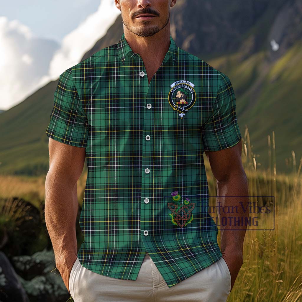 Tartan Vibes Clothing MacAlpin Ancient Tartan Cotton Hawaiian Shirt with Family Crest