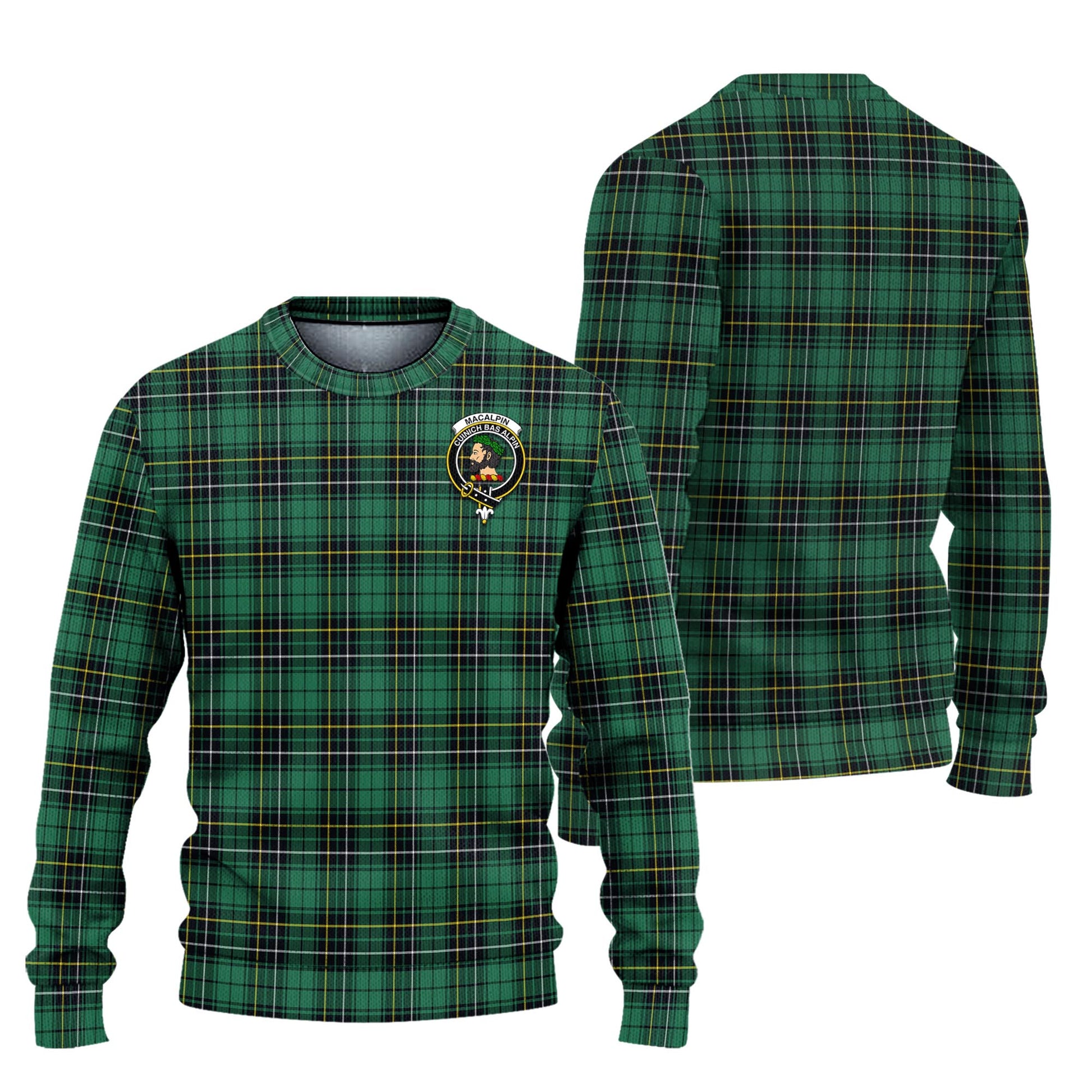 MacAlpin Ancient Tartan Knitted Sweater with Family Crest Unisex - Tartanvibesclothing