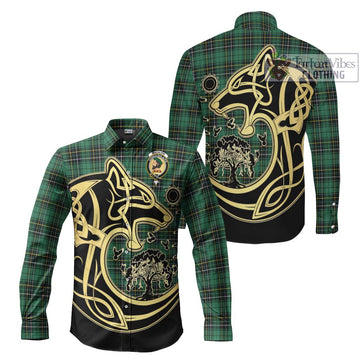 MacAlpin Ancient Tartan Long Sleeve Button Shirt with Family Crest Celtic Wolf Style