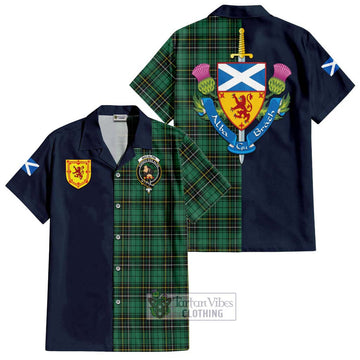 MacAlpin Ancient Tartan Short Sleeve Button Shirt Alba with Scottish Lion Royal Arm Half Style