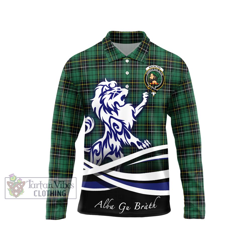 MacAlpin Ancient Tartan Long Sleeve Polo Shirt with Alba Gu Brath Regal Lion Emblem Unisex - Tartanvibesclothing Shop