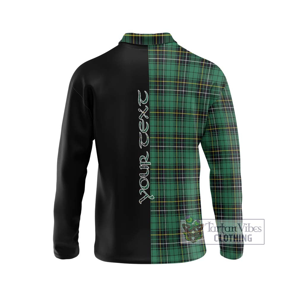 MacAlpin Ancient Tartan Long Sleeve Polo Shirt with Family Crest and Half Of Me Style - Tartanvibesclothing Shop