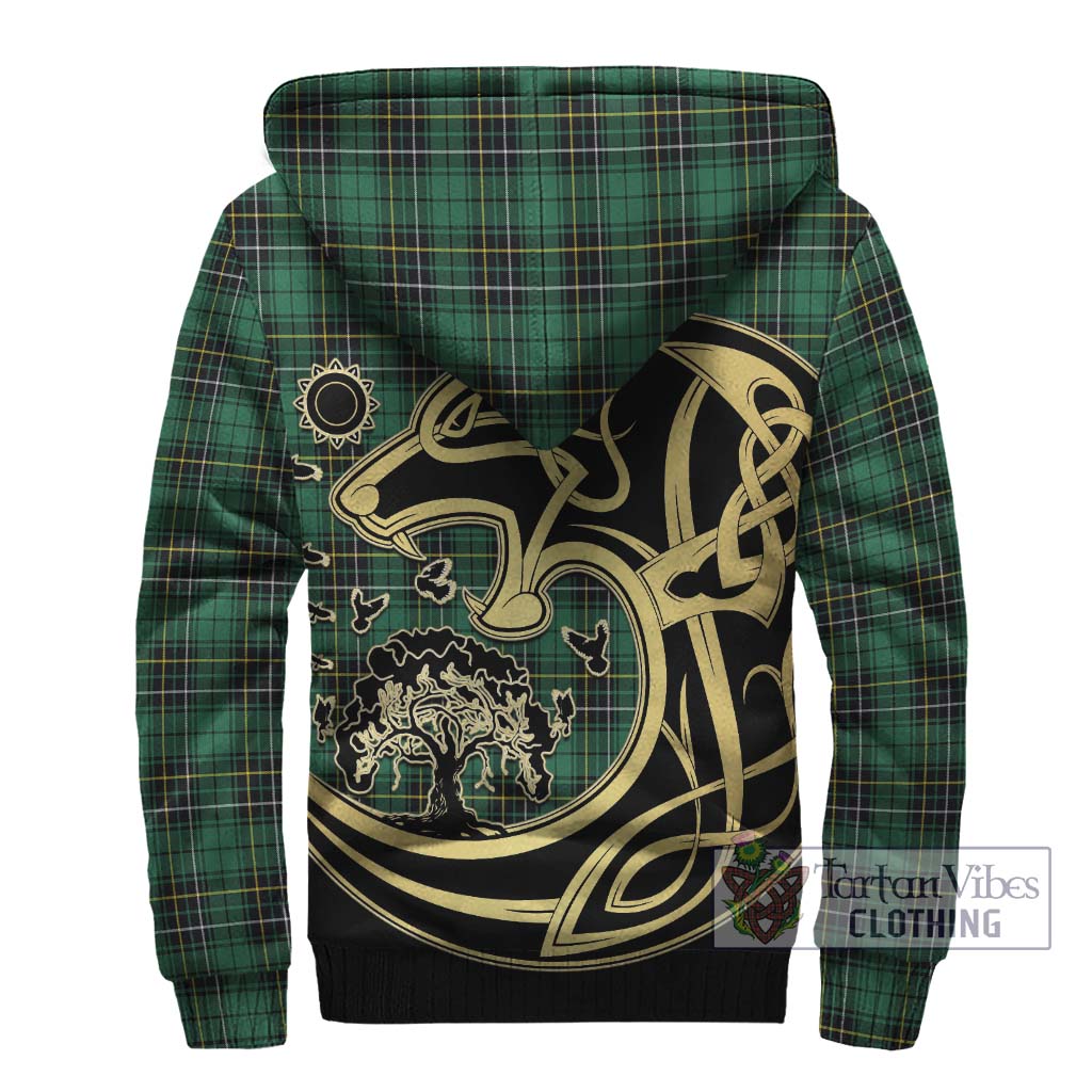 Tartan Vibes Clothing MacAlpin Ancient Tartan Sherpa Hoodie with Family Crest Celtic Wolf Style