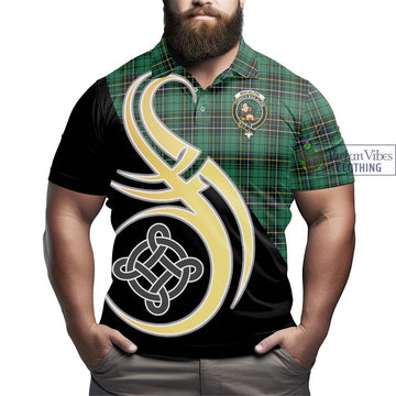 MacAlpin Ancient Tartan Polo Shirt with Family Crest and Celtic Symbol Style