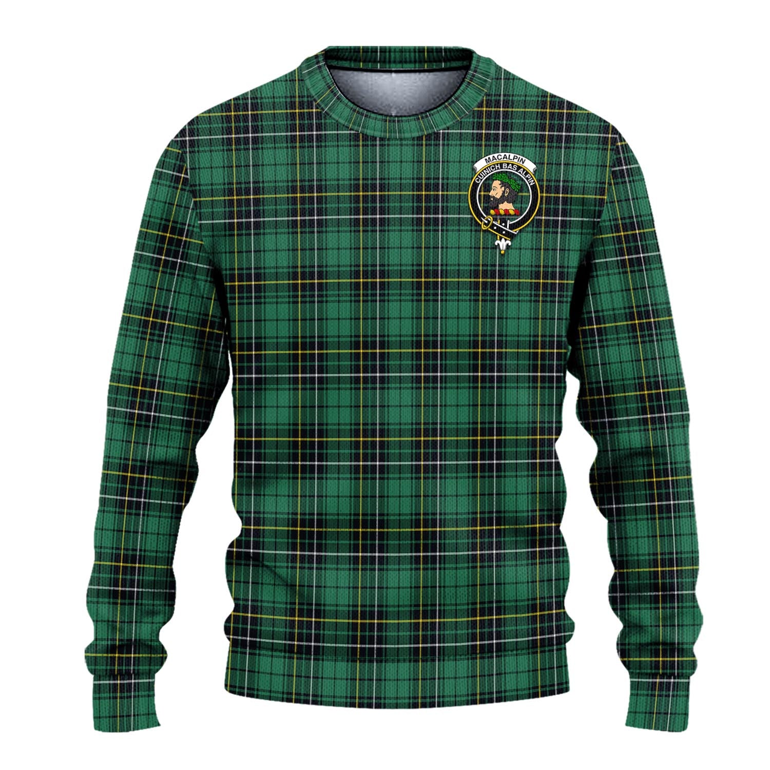 MacAlpin Ancient Tartan Knitted Sweater with Family Crest - Tartanvibesclothing