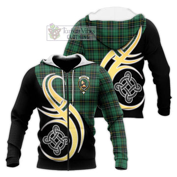 MacAlpin Ancient Tartan Knitted Hoodie with Family Crest and Celtic Symbol Style