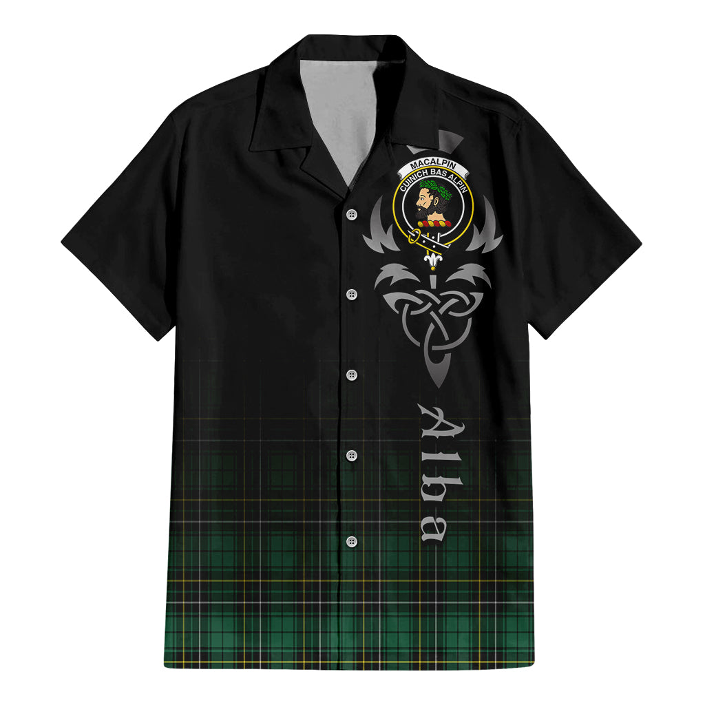 Tartan Vibes Clothing MacAlpin Ancient Tartan Short Sleeve Button Up Featuring Alba Gu Brath Family Crest Celtic Inspired