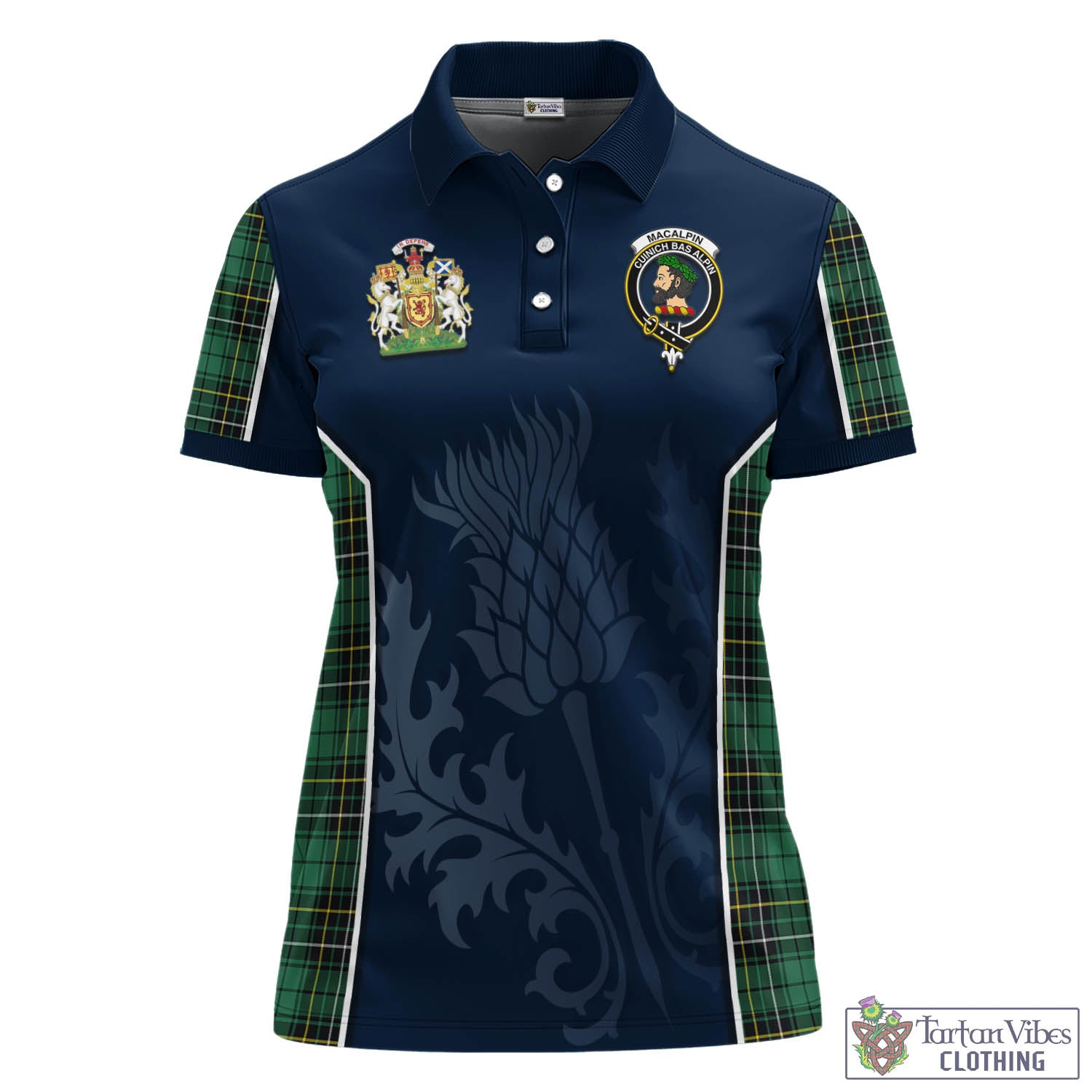 Tartan Vibes Clothing MacAlpin Ancient Tartan Women's Polo Shirt with Family Crest and Scottish Thistle Vibes Sport Style
