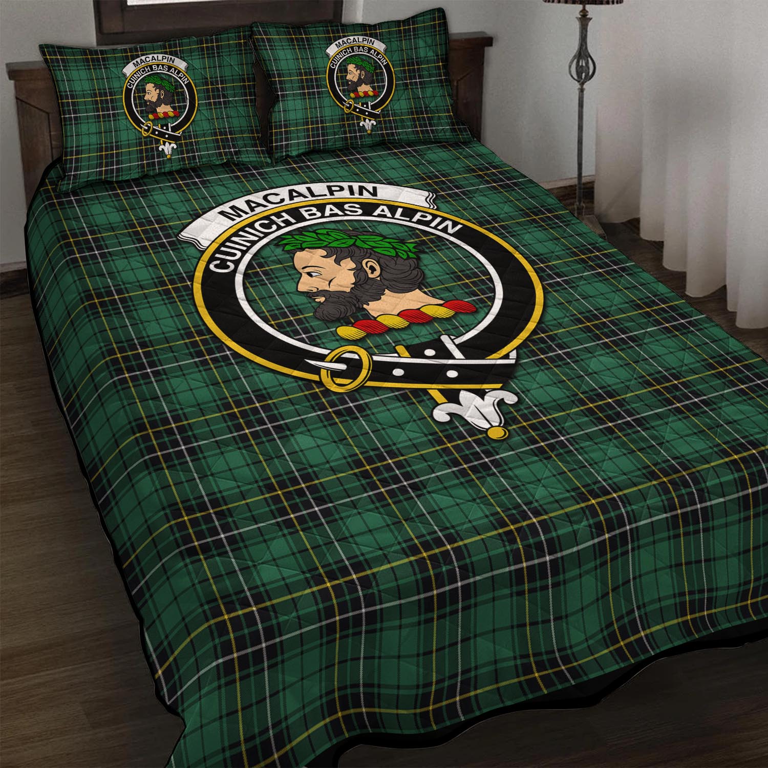 MacAlpin Ancient Tartan Quilt Bed Set with Family Crest - Tartanvibesclothing