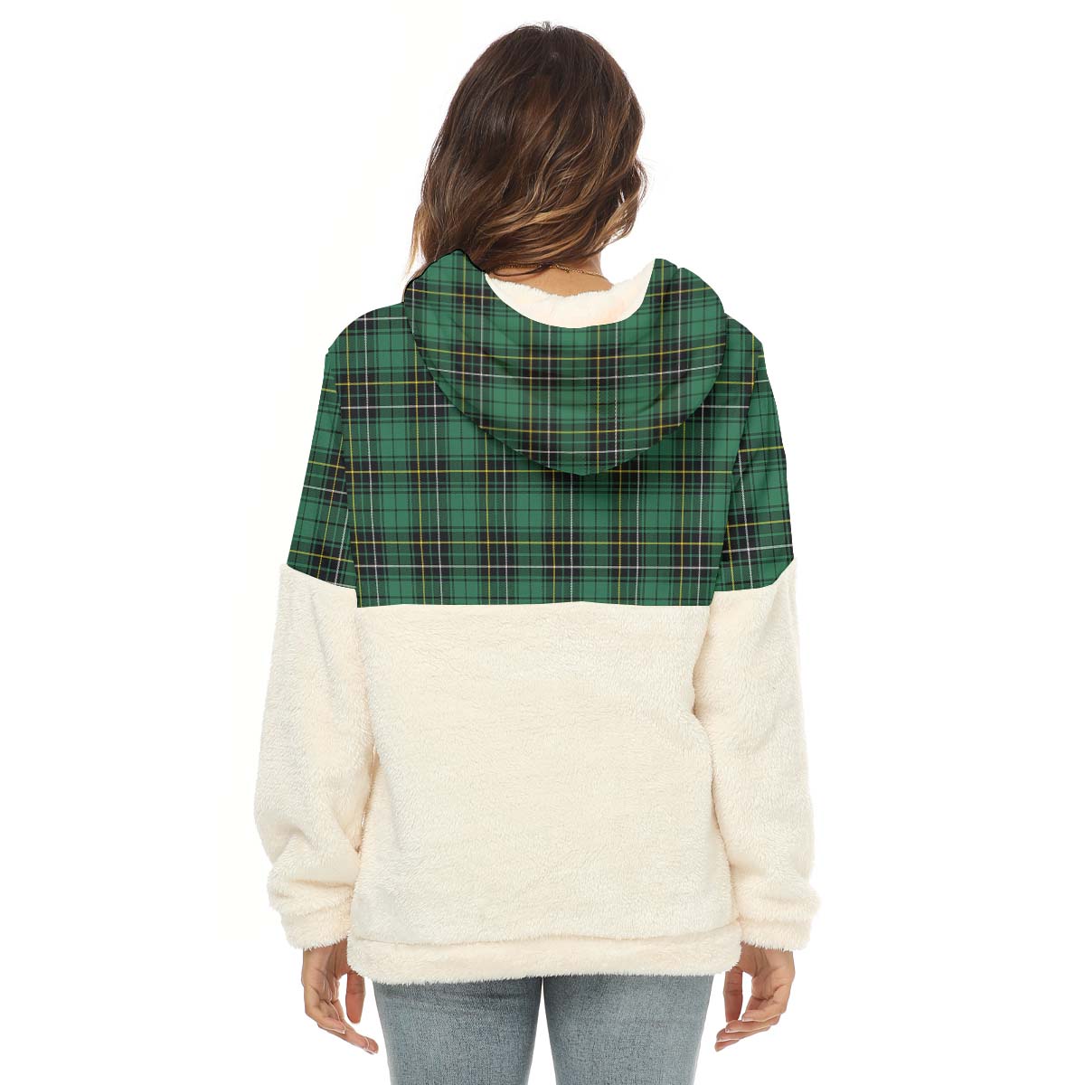 MacAlpin Ancient Tartan Women's Borg Fleece Hoodie With Half Zip with Family Crest - Tartan Vibes Clothing