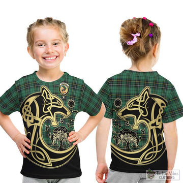 MacAlpin Ancient Tartan Kid T-Shirt with Family Crest Celtic Wolf Style