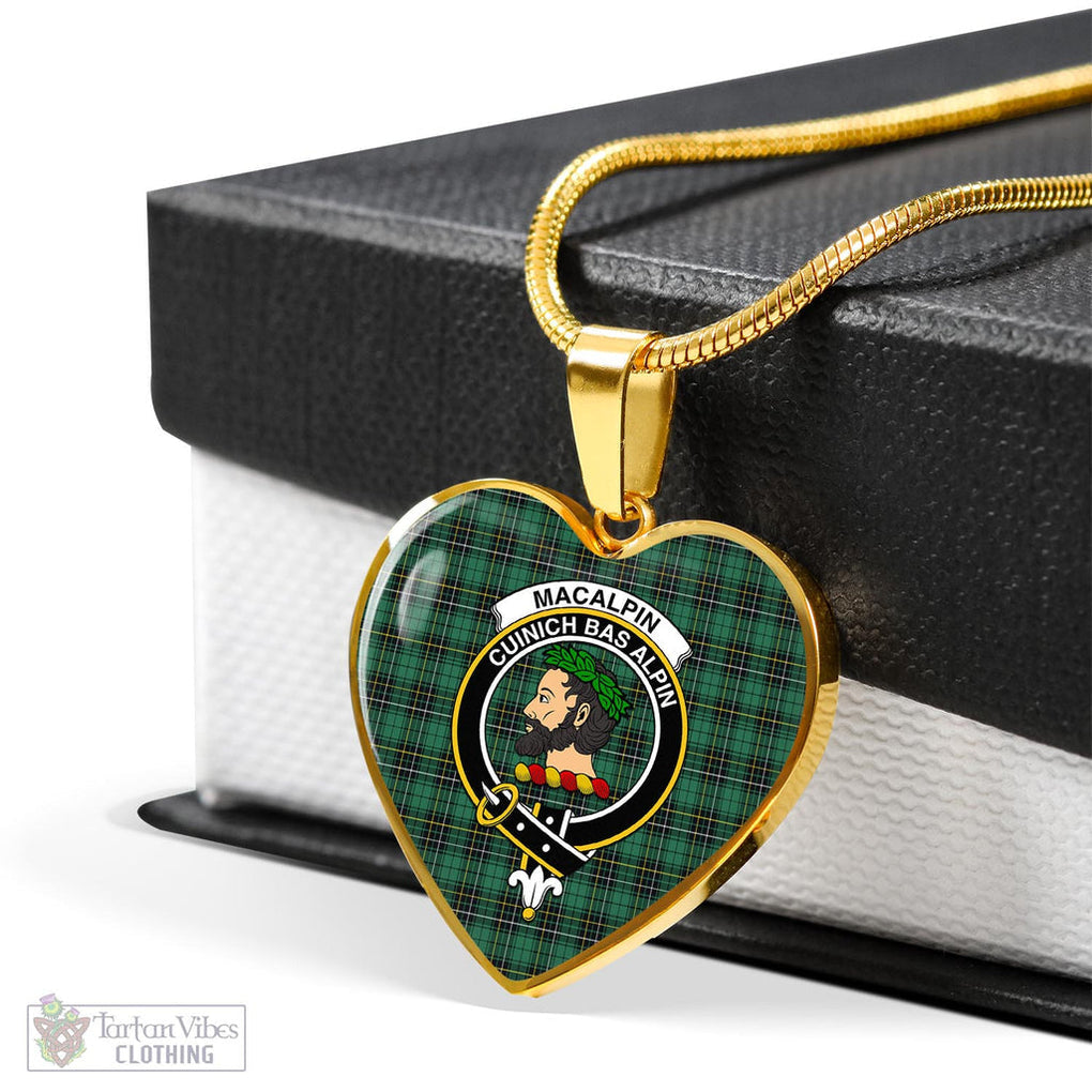 Tartan Vibes Clothing MacAlpin Ancient Tartan Heart Necklace with Family Crest