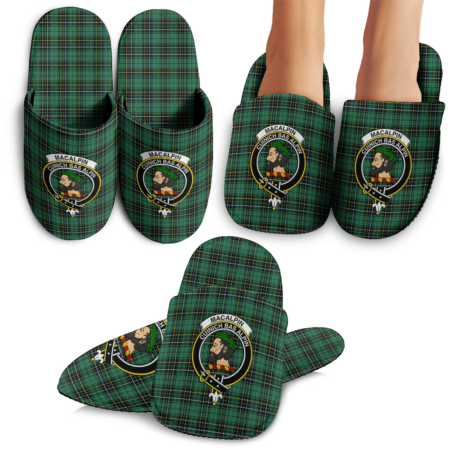MacAlpin Ancient Tartan Home Slippers with Family Crest - Tartanvibesclothing