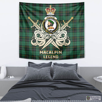 MacAlpin Ancient Tartan Tapestry with Clan Crest and the Golden Sword of Courageous Legacy