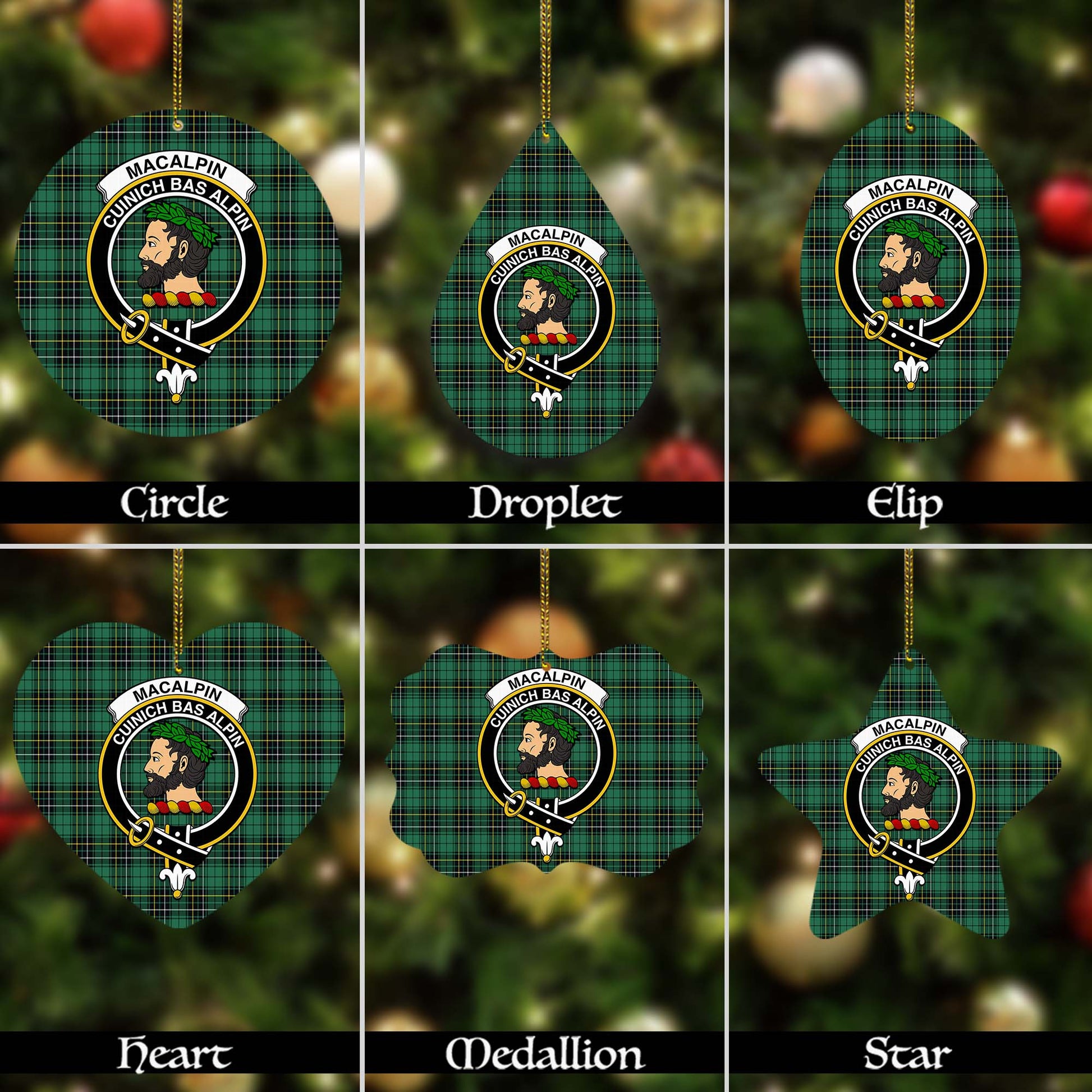 MacAlpin Ancient Tartan Christmas Ornaments with Family Crest - Tartanvibesclothing