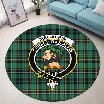 MacAlpin Ancient Tartan Round Rug with Family Crest