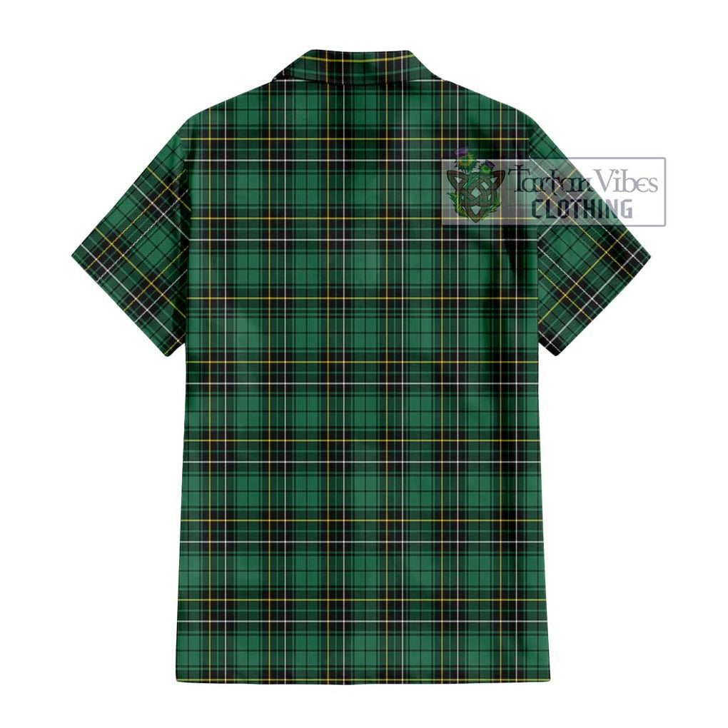 MacAlpin Ancient Tartan Short Sleeve Button Shirt with Family Crest DNA In Me Style - Tartanvibesclothing Shop