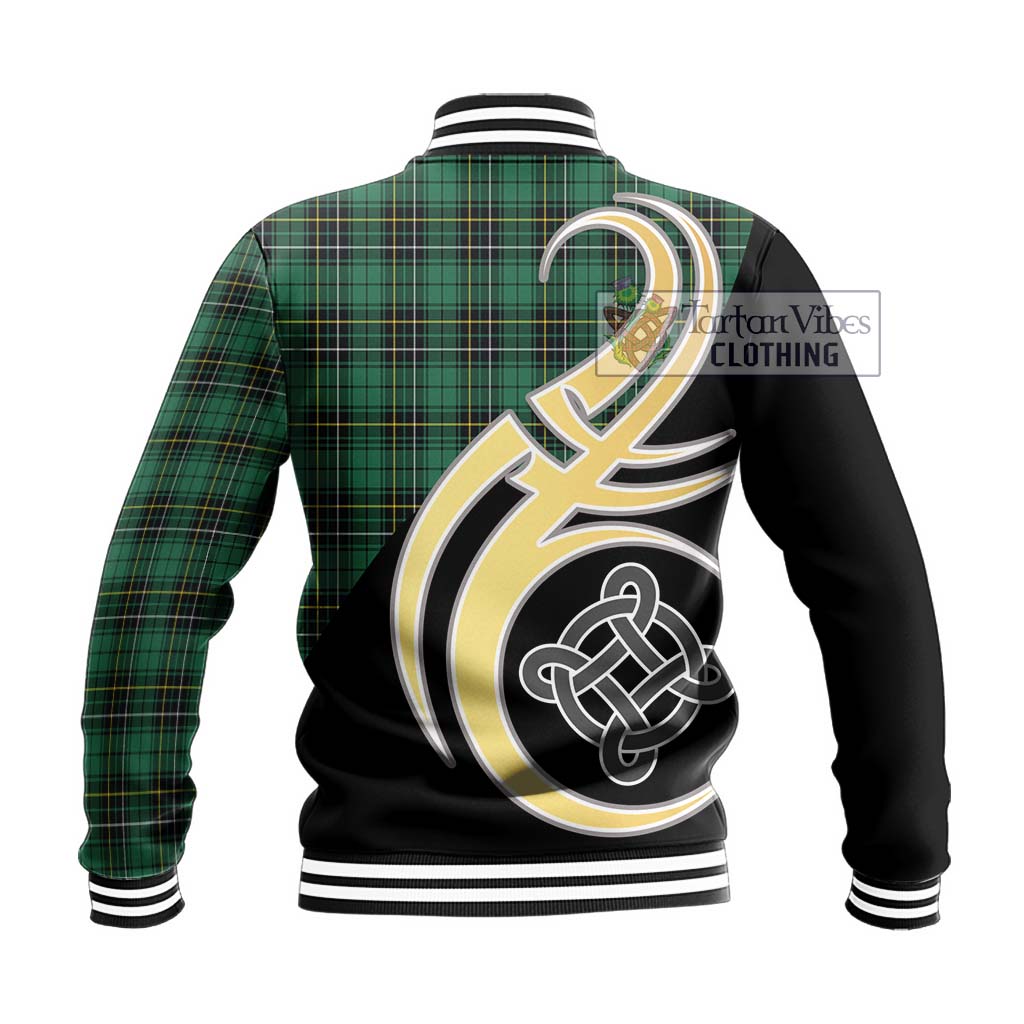 MacAlpin Ancient Tartan Baseball Jacket with Family Crest and Celtic Symbol Style - Tartan Vibes Clothing