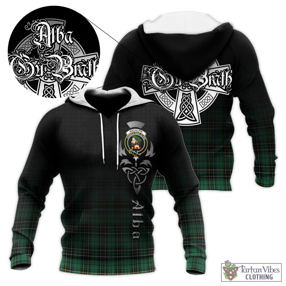 Tartan Vibes Clothing MacAlpin Ancient Tartan Knitted Hoodie Featuring Alba Gu Brath Family Crest Celtic Inspired