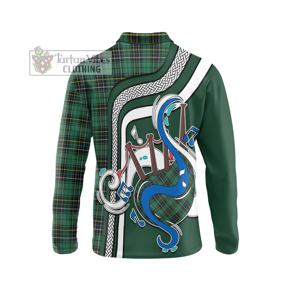 Tartan Vibes Clothing MacAlpin Ancient Tartan Long Sleeve Polo Shirt with Epic Bagpipe Style