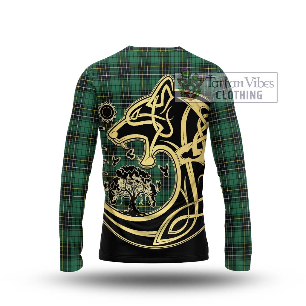 Tartan Vibes Clothing MacAlpin Ancient Tartan Long Sleeve T-Shirt with Family Crest Celtic Wolf Style