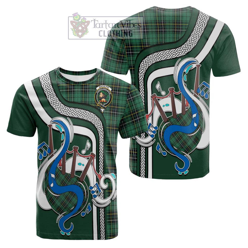 Tartan Vibes Clothing MacAlpin Ancient Tartan Cotton T-shirt with Epic Bagpipe Style