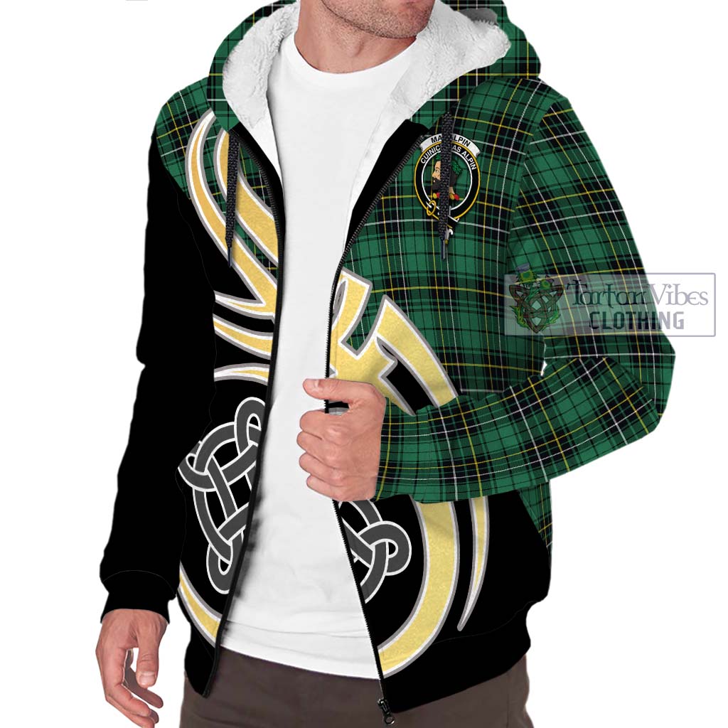 MacAlpin Ancient Tartan Sherpa Hoodie with Family Crest and Celtic Symbol Style - Tartan Vibes Clothing