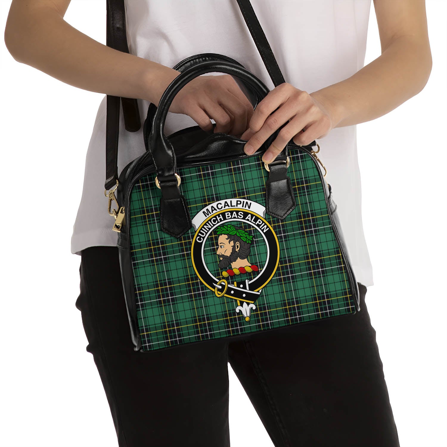 MacAlpin Ancient Tartan Shoulder Handbags with Family Crest - Tartanvibesclothing