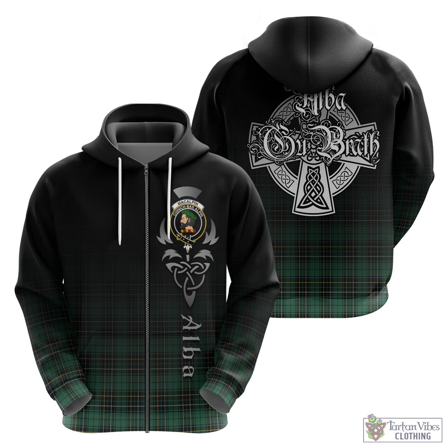 Tartan Vibes Clothing MacAlpin Ancient Tartan Hoodie Featuring Alba Gu Brath Family Crest Celtic Inspired