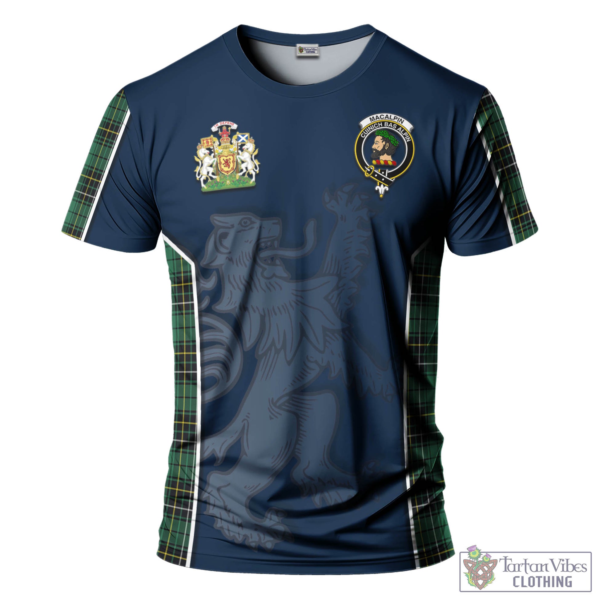 Tartan Vibes Clothing MacAlpin Ancient Tartan T-Shirt with Family Crest and Lion Rampant Vibes Sport Style