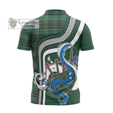 MacAlpin Ancient Tartan Zipper Polo Shirt with Epic Bagpipe Style