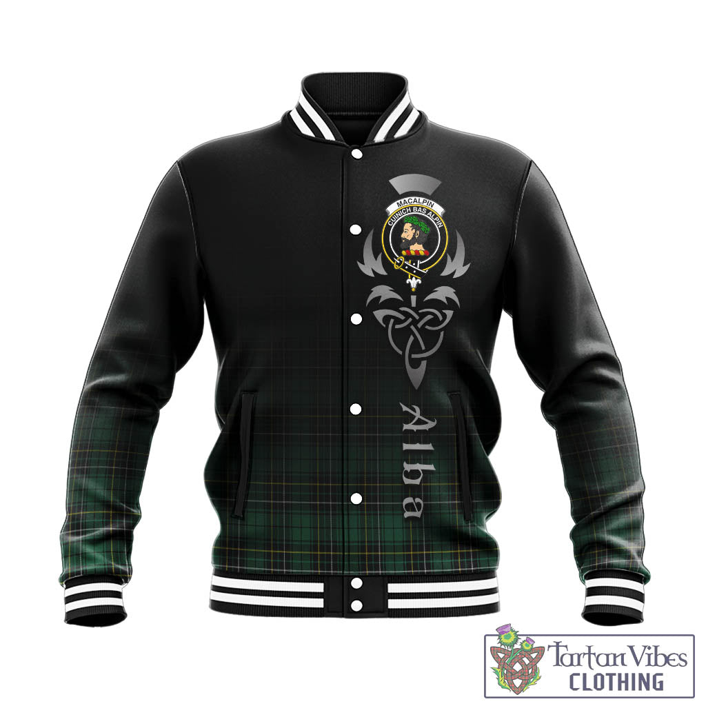 Tartan Vibes Clothing MacAlpin Ancient Tartan Baseball Jacket Featuring Alba Gu Brath Family Crest Celtic Inspired