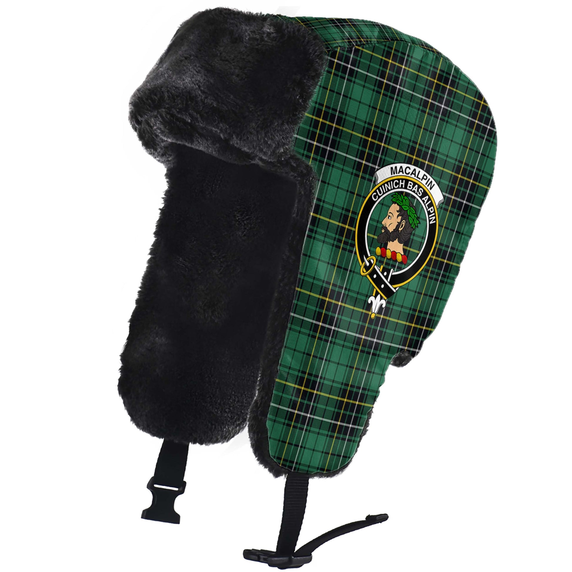 MacAlpin Ancient Tartan Winter Trapper Hat with Family Crest - Tartanvibesclothing