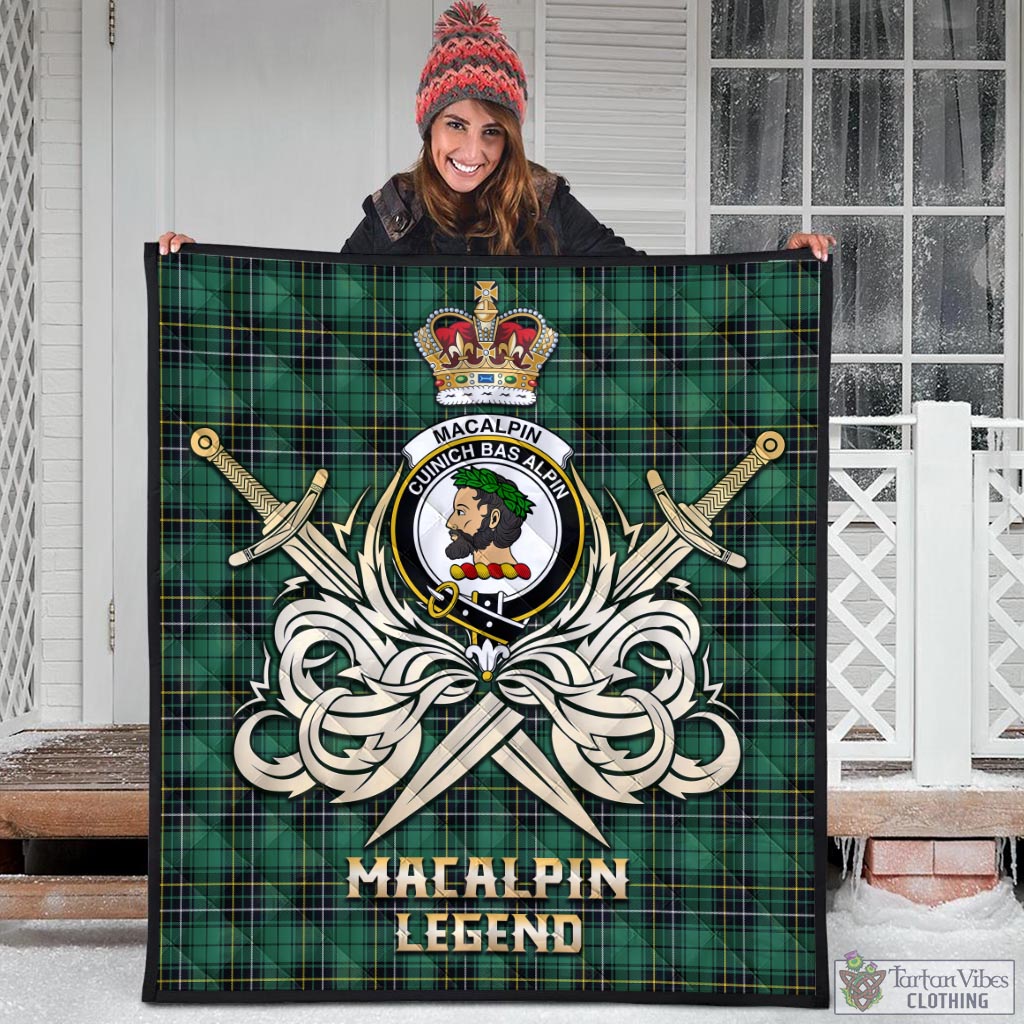 Tartan Vibes Clothing MacAlpin Ancient Tartan Quilt with Clan Crest and the Golden Sword of Courageous Legacy