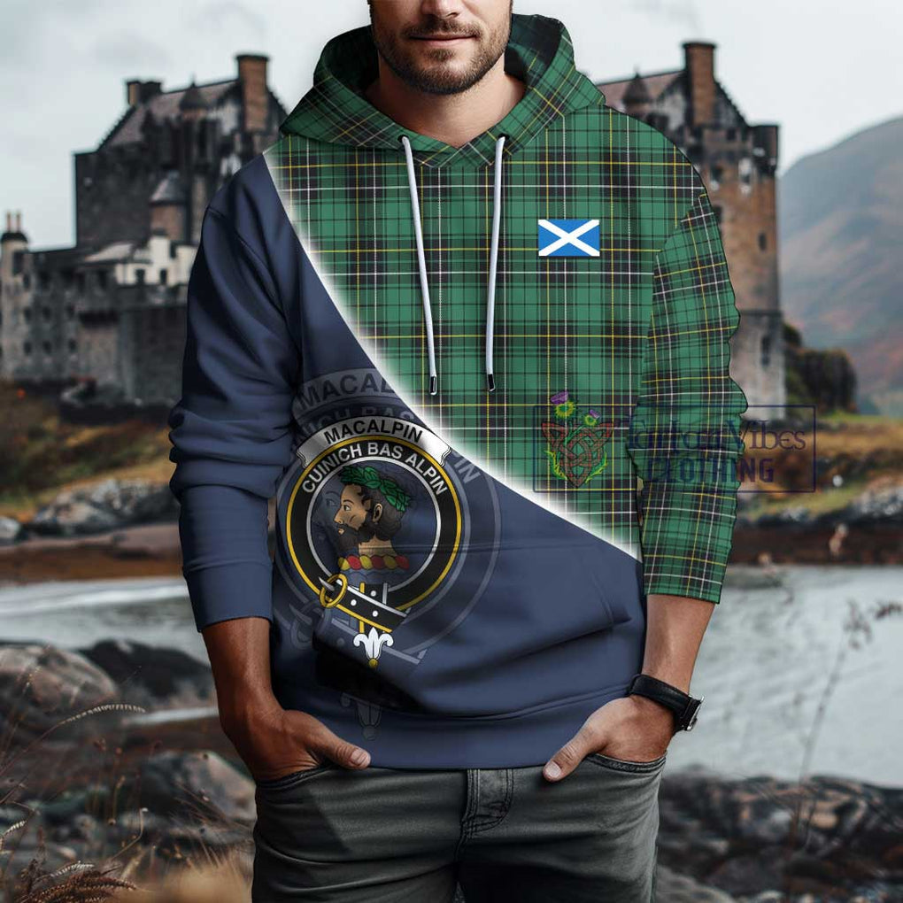 MacAlpin Ancient Tartan Hoodie with Personalised National Flag and Family Crest Half Style - Tartanvibesclothing Shop