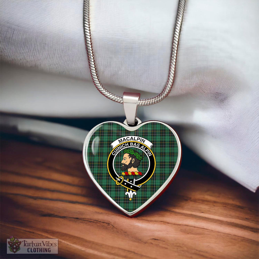 Tartan Vibes Clothing MacAlpin Ancient Tartan Heart Necklace with Family Crest