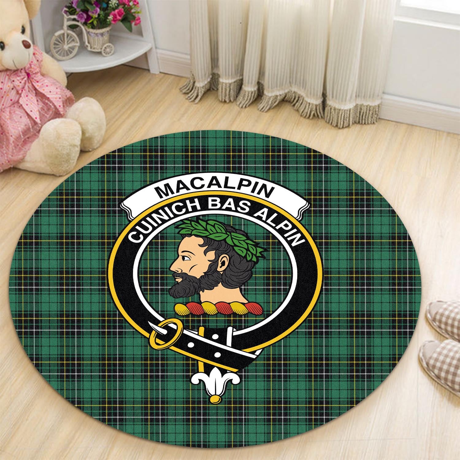 macalpin-ancient-tartan-round-rug-with-family-crest