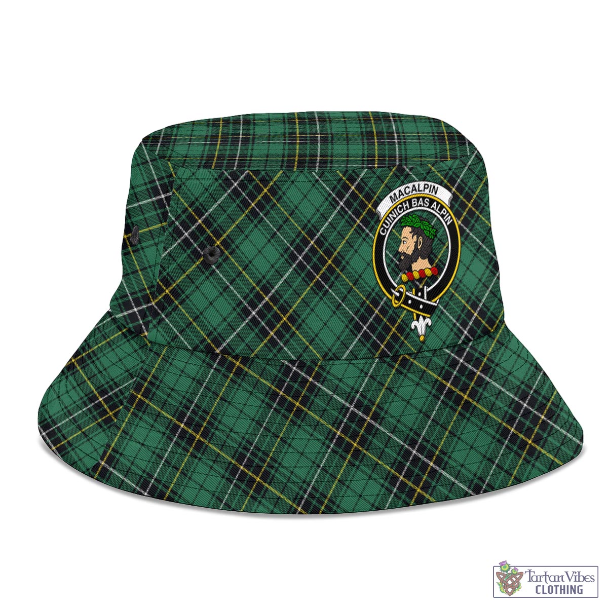 Tartan Vibes Clothing MacAlpin Ancient Tartan Bucket Hat with Family Crest