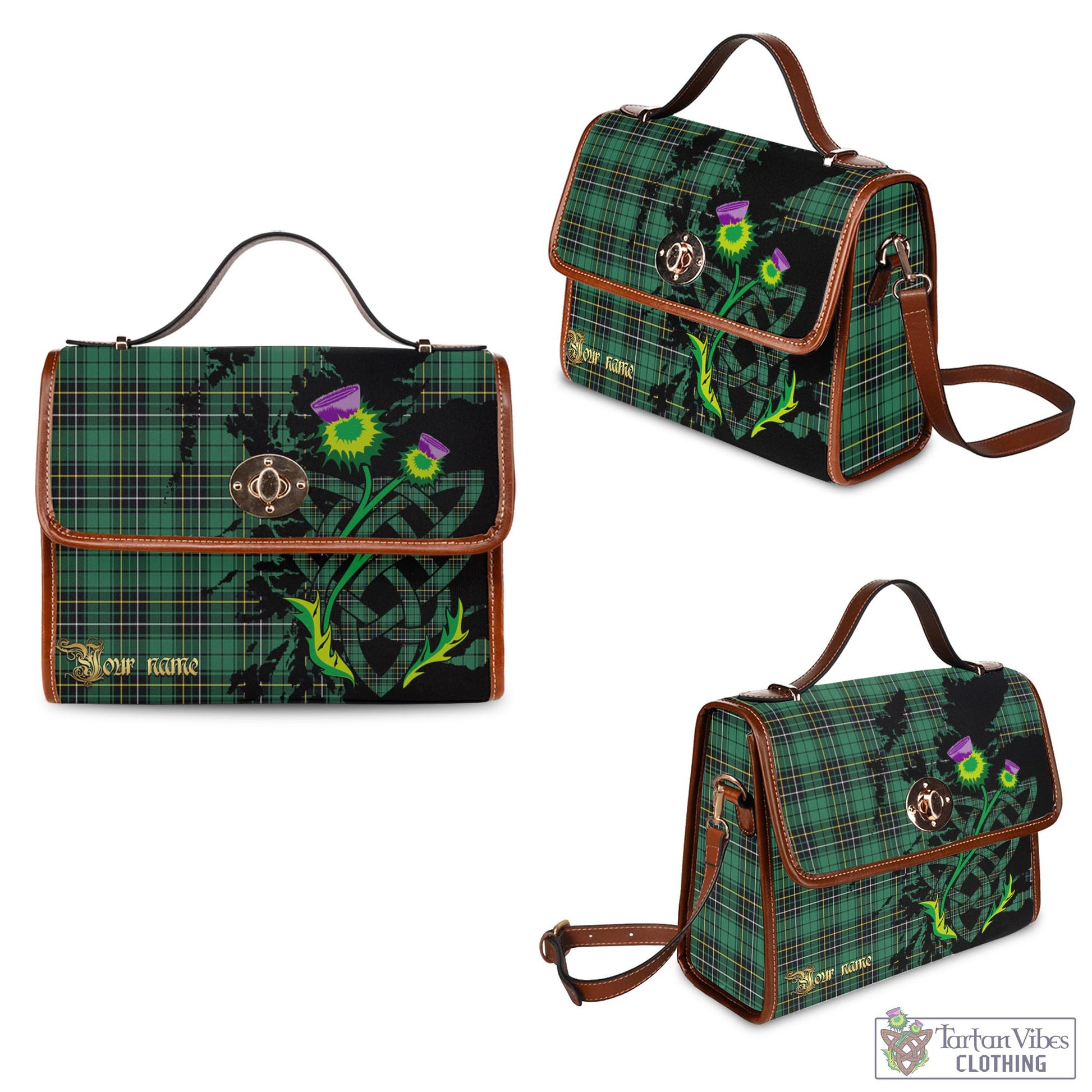 Tartan Vibes Clothing MacAlpin Ancient Tartan Waterproof Canvas Bag with Scotland Map and Thistle Celtic Accents