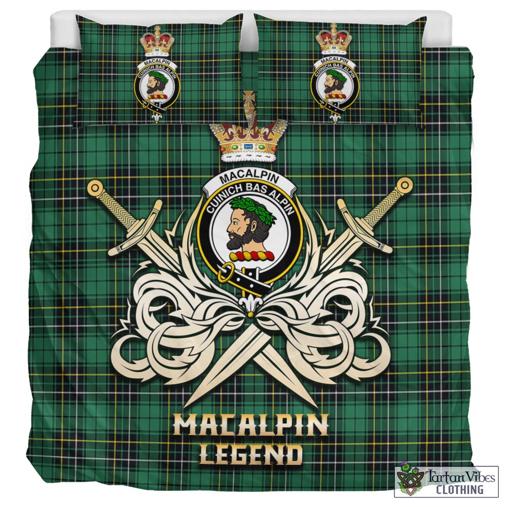 Tartan Vibes Clothing MacAlpin Ancient Tartan Bedding Set with Clan Crest and the Golden Sword of Courageous Legacy