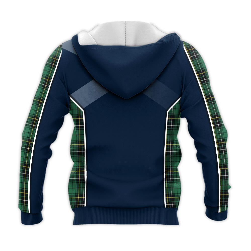 Tartan Vibes Clothing MacAlpin Ancient Tartan Knitted Hoodie with Family Crest and Scottish Thistle Vibes Sport Style