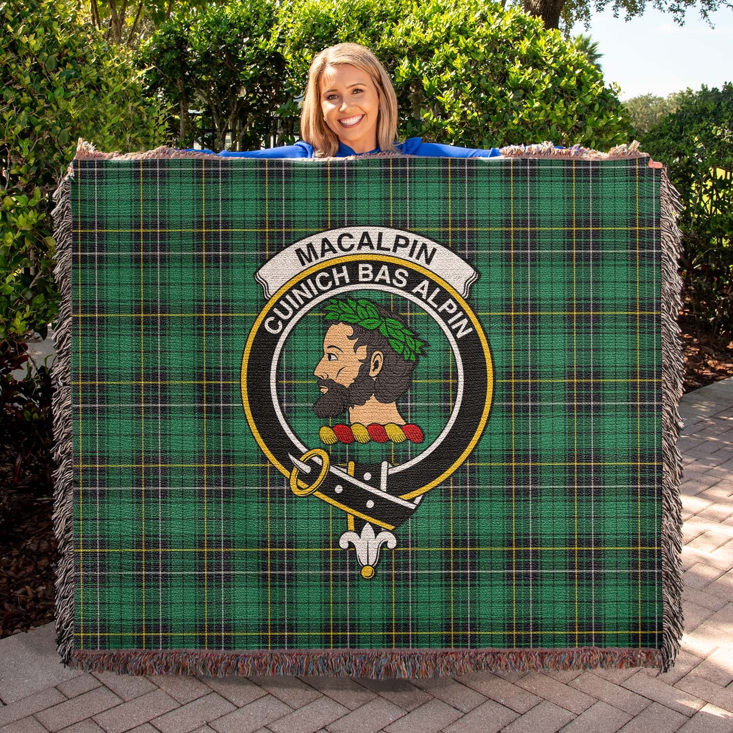 Tartan Vibes Clothing MacAlpin Ancient Tartan Woven Blanket with Family Crest