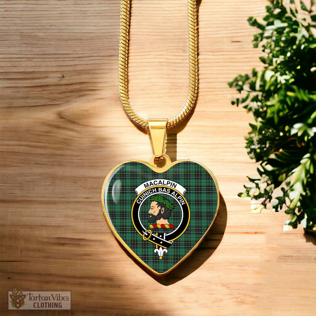 Tartan Vibes Clothing MacAlpin Ancient Tartan Heart Necklace with Family Crest