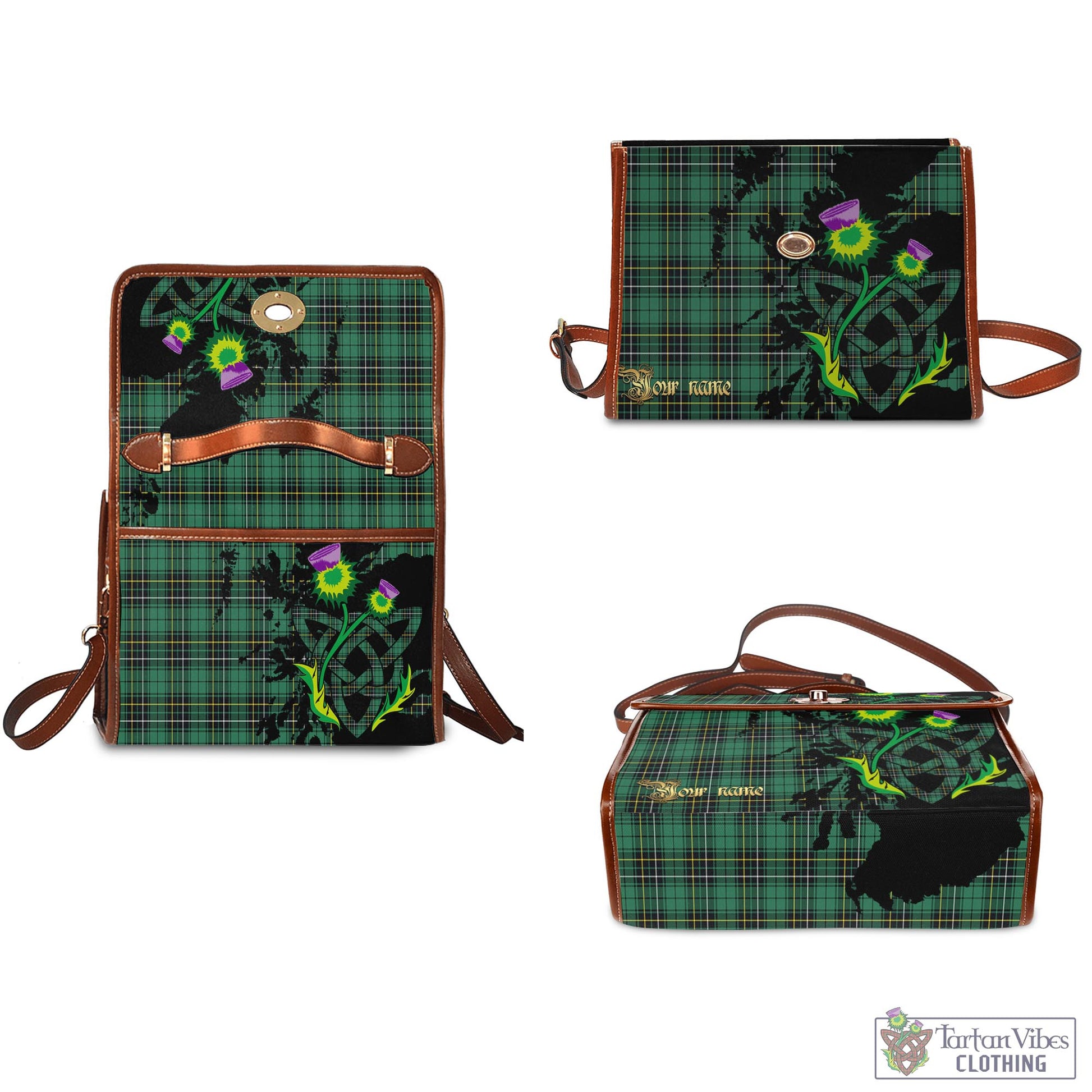 Tartan Vibes Clothing MacAlpin Ancient Tartan Waterproof Canvas Bag with Scotland Map and Thistle Celtic Accents