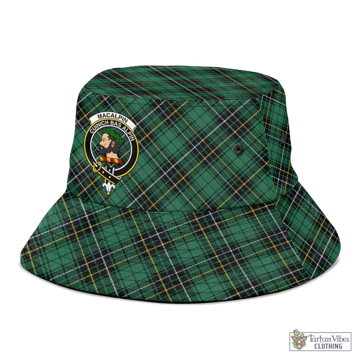 Tartan Vibes Clothing MacAlpin Ancient Tartan Bucket Hat with Family Crest