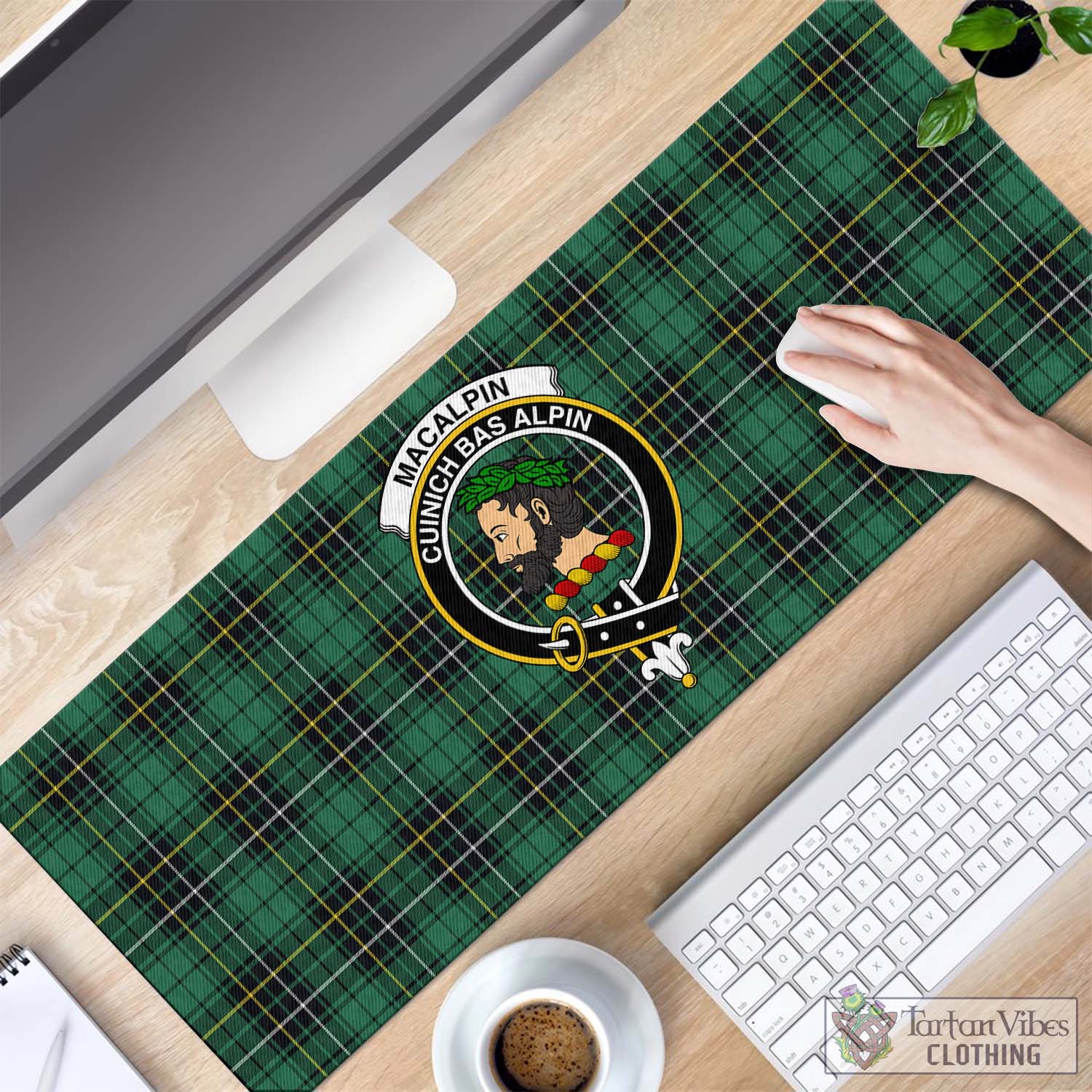 Tartan Vibes Clothing MacAlpin Ancient Tartan Mouse Pad with Family Crest