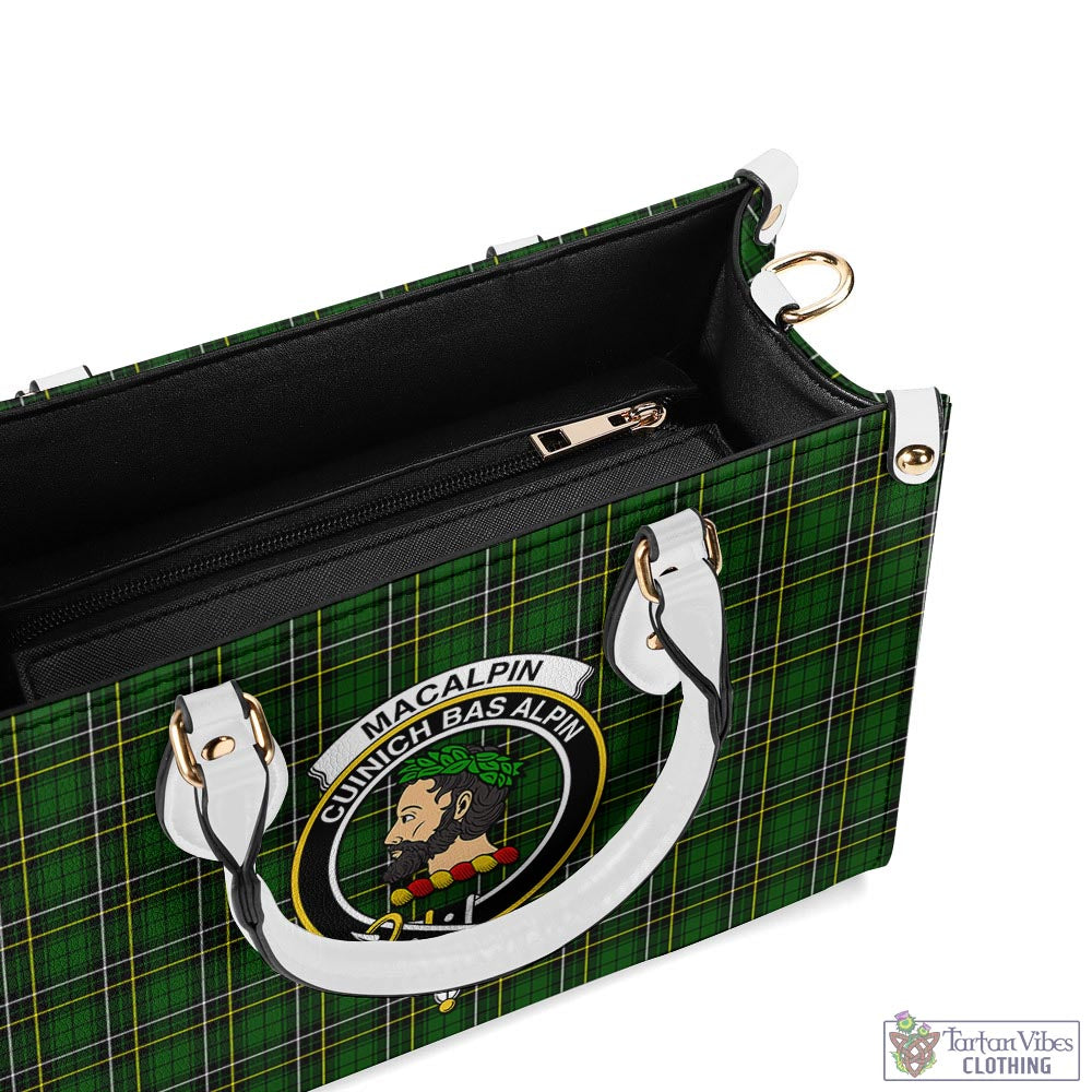 Tartan Vibes Clothing MacAlpin Modern Tartan Luxury Leather Handbags with Family Crest