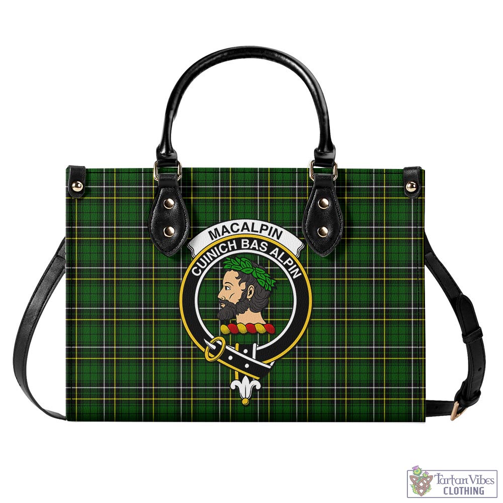 Tartan Vibes Clothing MacAlpin Modern Tartan Luxury Leather Handbags with Family Crest